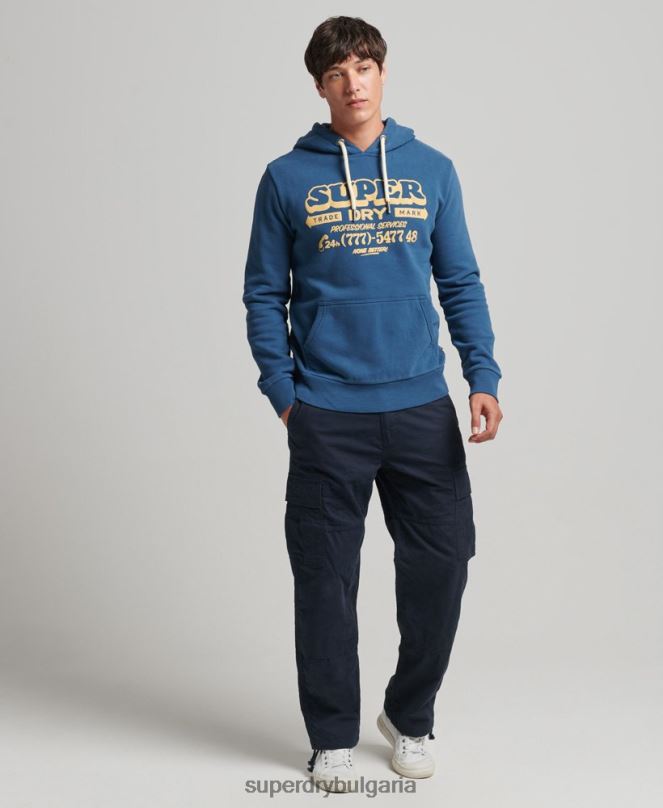 Superdry облекло N00H5107 син мъже качулка със знак писател