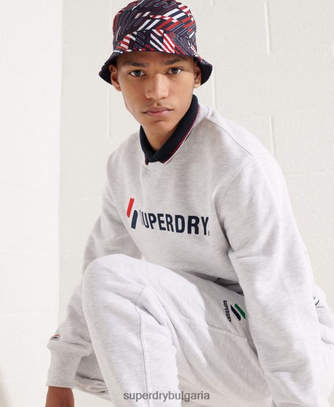 Superdry облекло N00H5108 светло сив мъже спортен суичър с апликации