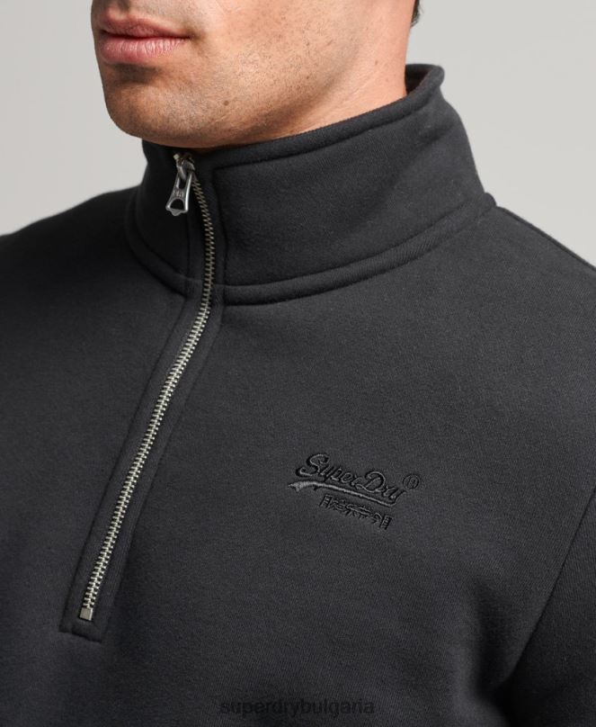 Superdry облекло N00H5109 черен мъже суичър с половин цип с лого от органичен памук