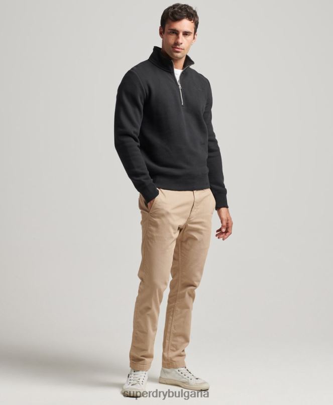 Superdry облекло N00H5109 черен мъже суичър с половин цип с лого от органичен памук