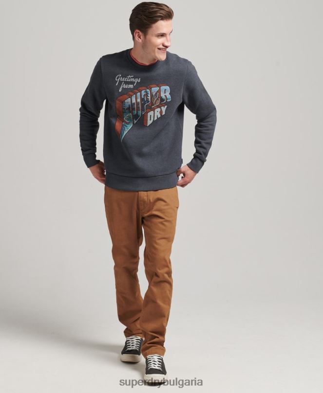 Superdry облекло N00H510 военноморски флот мъже стикер за пътуване суитшърт на екипажа