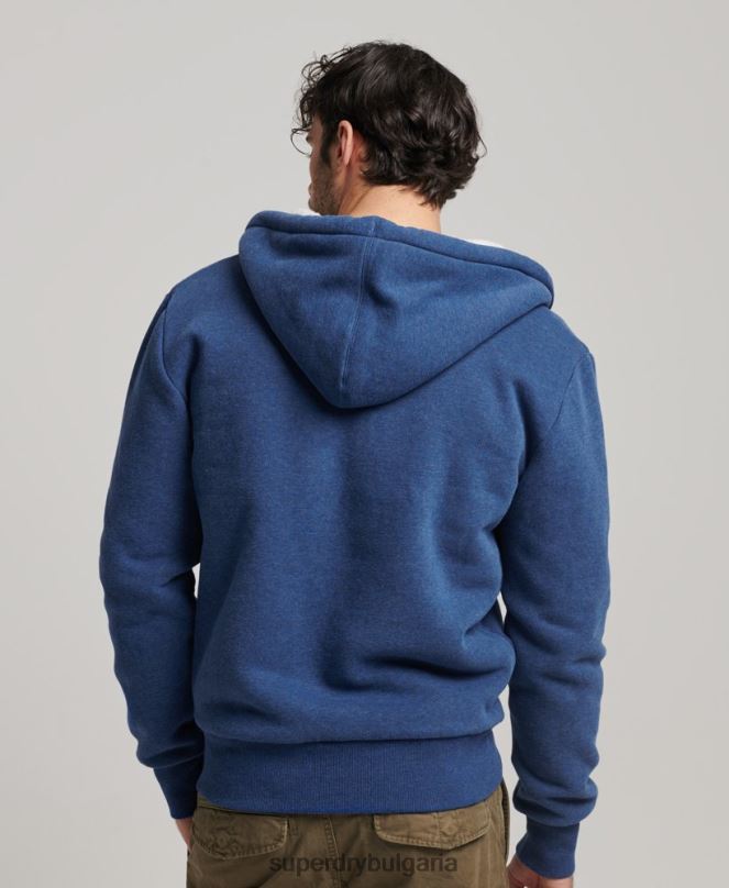 Superdry облекло N00H5110 син мъже есенциална суичър с качулка с цип с подплата