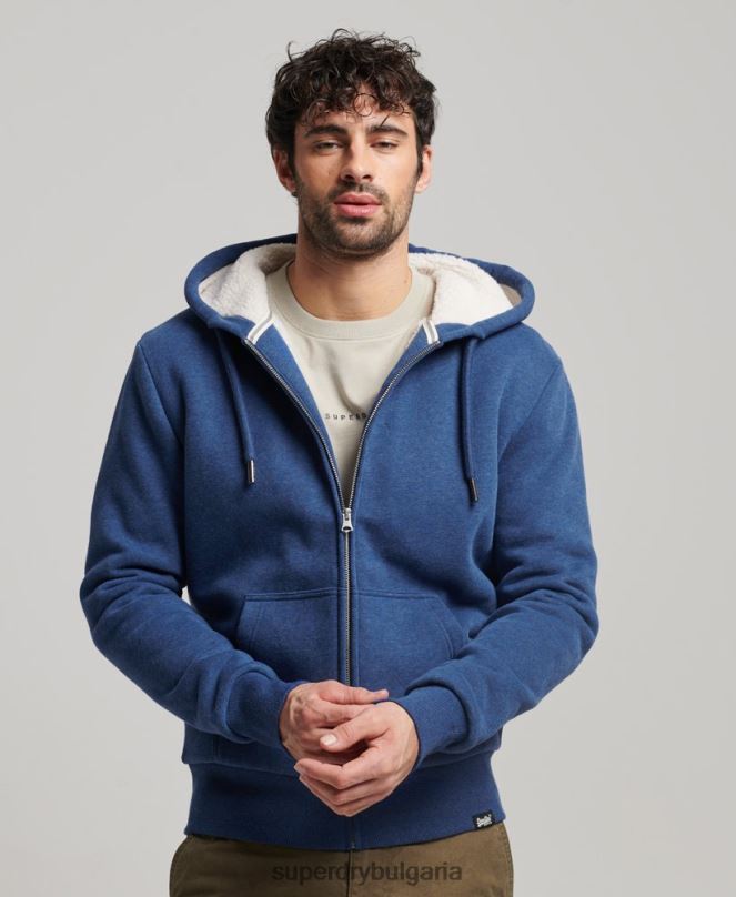 Superdry облекло N00H5110 син мъже есенциална суичър с качулка с цип с подплата