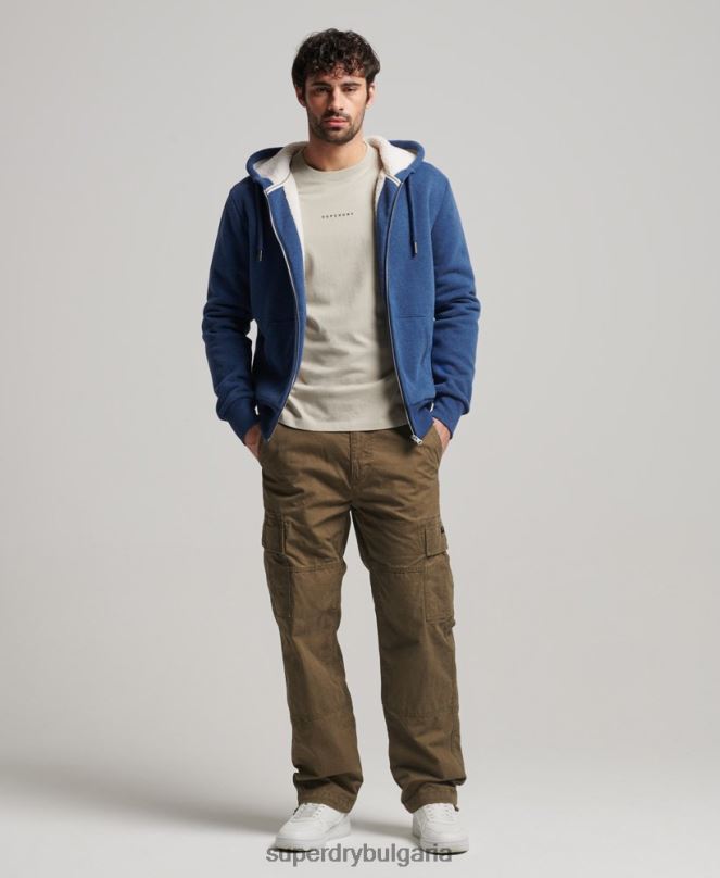 Superdry облекло N00H5110 син мъже есенциална суичър с качулка с цип с подплата