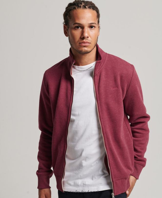 Superdry облекло N00H5112 червен мъже горнище с цип и ретро лого от органичен памук