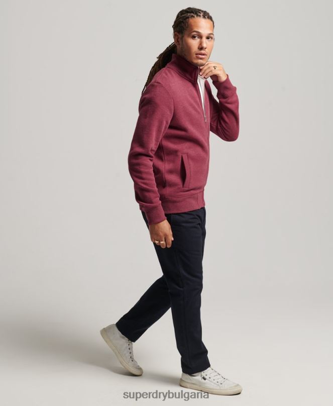 Superdry облекло N00H5112 червен мъже горнище с цип и ретро лого от органичен памук
