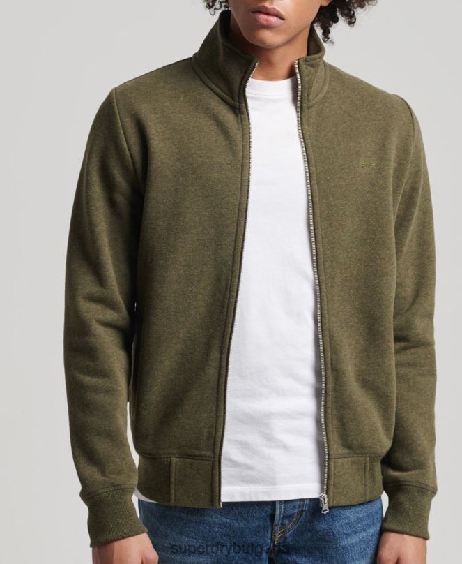 Superdry облекло N00H5114 каки мъже горнище с цип и ретро лого от органичен памук
