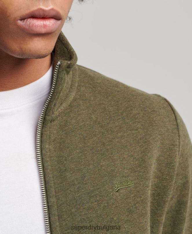 Superdry облекло N00H5114 каки мъже горнище с цип и ретро лого от органичен памук