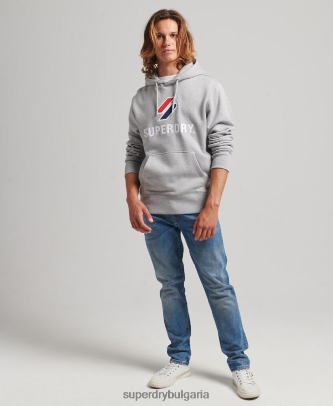 Superdry облекло N00H5115 сиво мъже качулка с лого с апликация