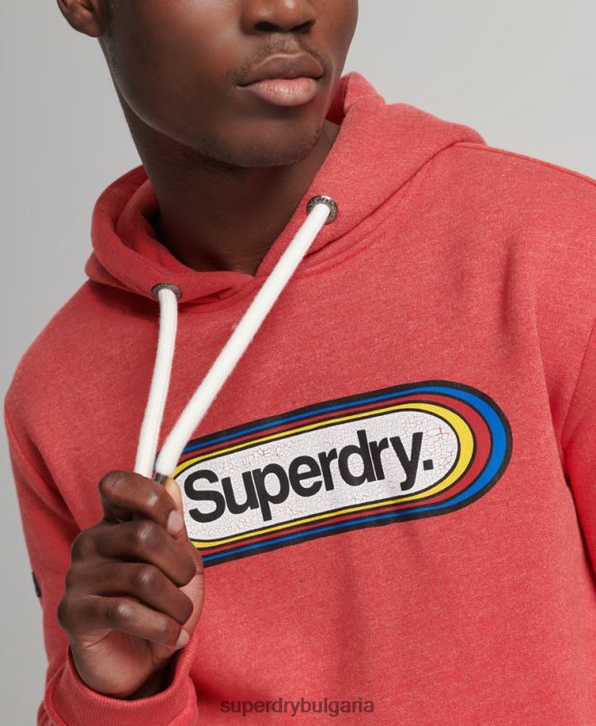 Superdry облекло N00H5117 червен мъже сезонна качулка с винтидж основно лого