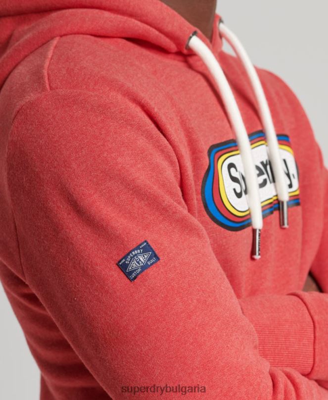 Superdry облекло N00H5117 червен мъже сезонна качулка с винтидж основно лого