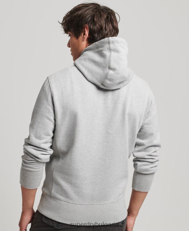 Superdry облекло N00H5118 сиво мъже спортно клубно лого с качулка
