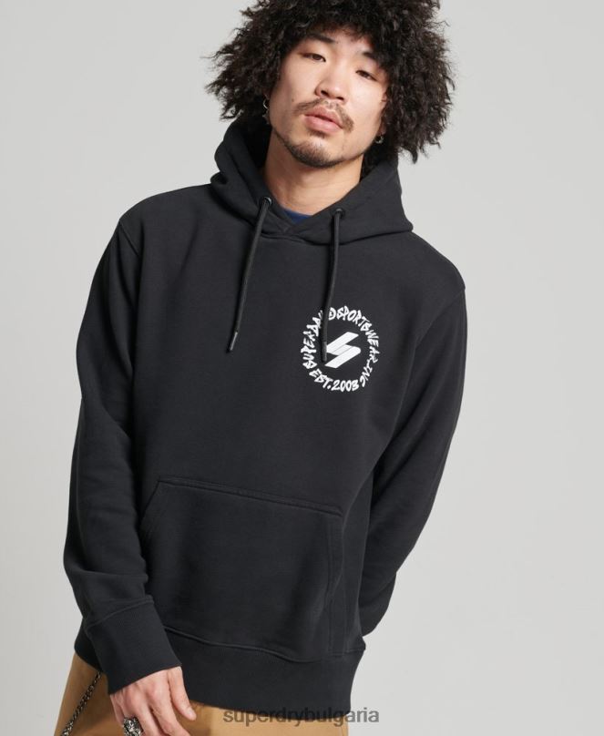 Superdry облекло N00H5119 черен мъже качулка с лого на глобус