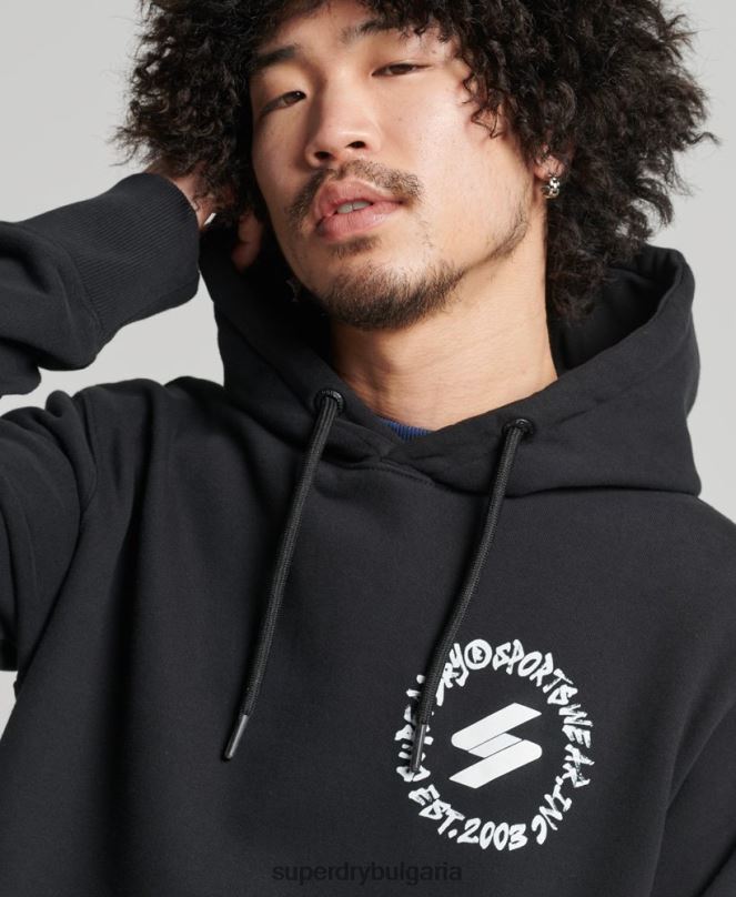 Superdry облекло N00H5119 черен мъже качулка с лого на глобус