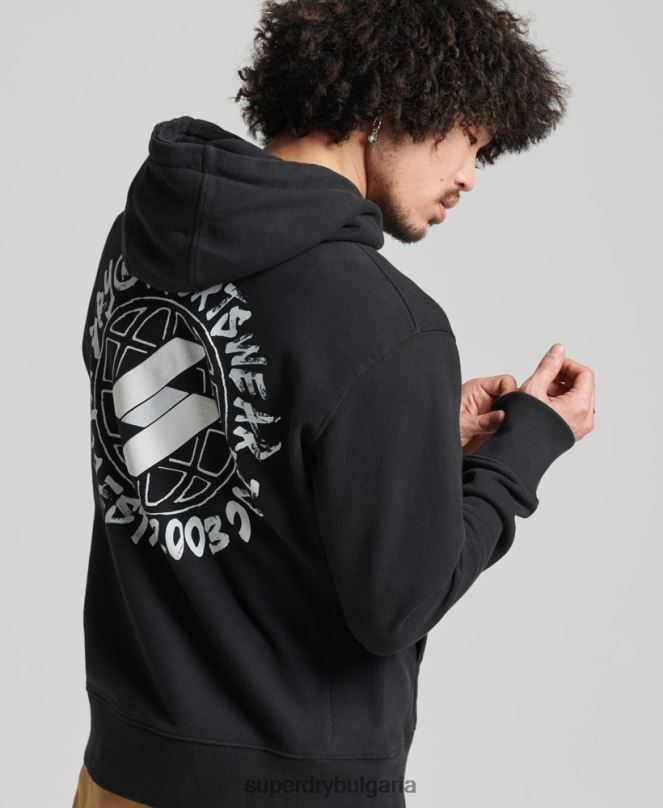 Superdry облекло N00H5119 черен мъже качулка с лого на глобус