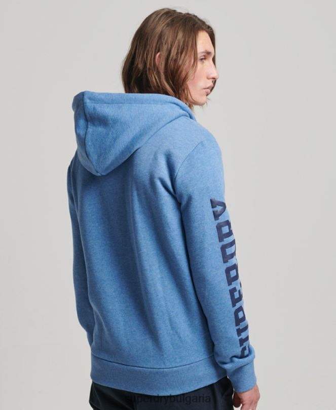Superdry облекло N00H511 син мъже спортна качулка с цип за фитнес