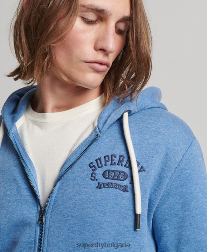 Superdry облекло N00H511 син мъже спортна качулка с цип за фитнес
