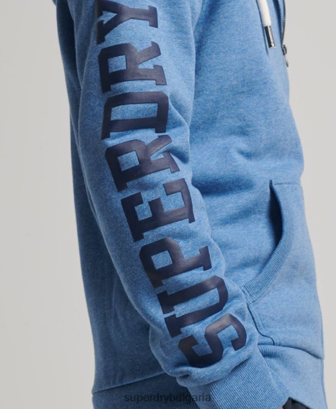 Superdry облекло N00H511 син мъже спортна качулка с цип за фитнес