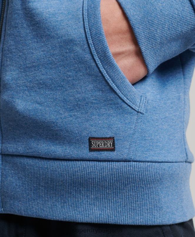 Superdry облекло N00H511 син мъже спортна качулка с цип за фитнес