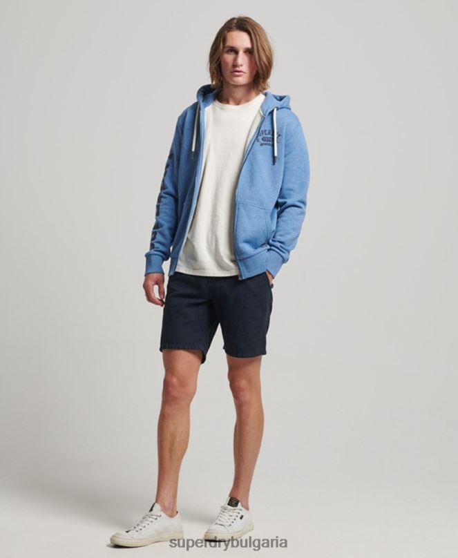 Superdry облекло N00H511 син мъже спортна качулка с цип за фитнес