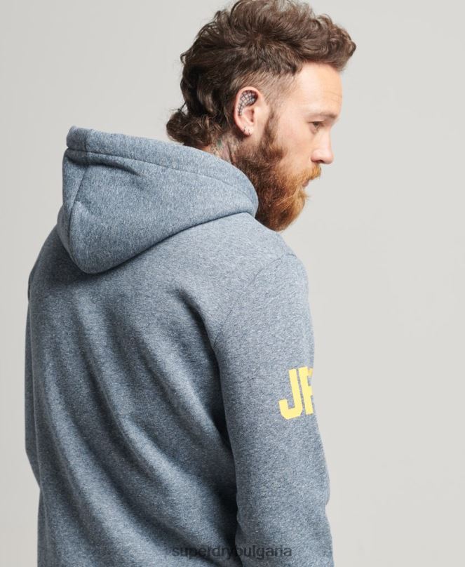 Superdry облекло N00H5120 син мъже суичър с цип с класическо графично лого