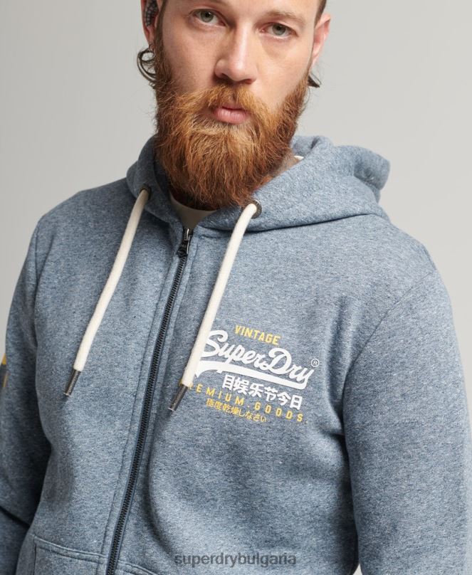 Superdry облекло N00H5120 син мъже суичър с цип с класическо графично лого