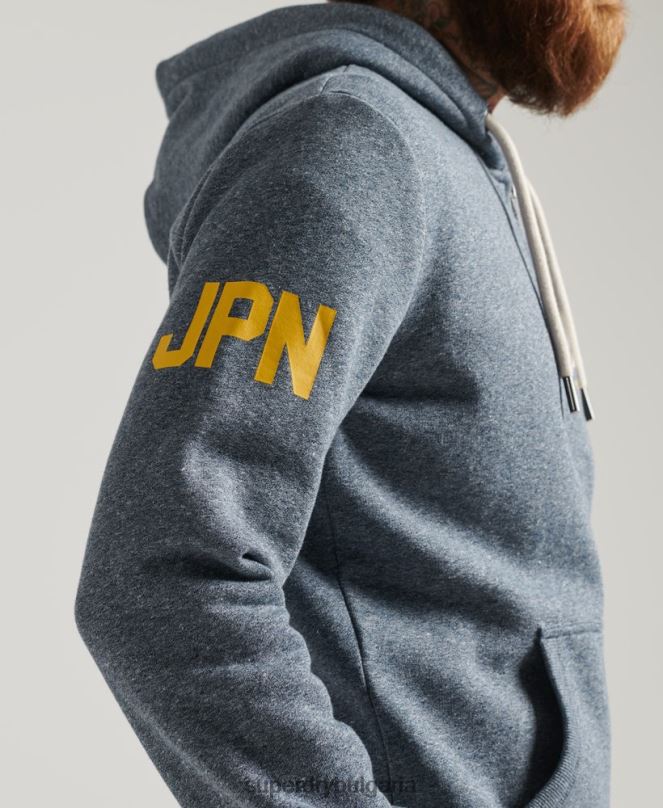 Superdry облекло N00H5120 син мъже суичър с цип с класическо графично лого