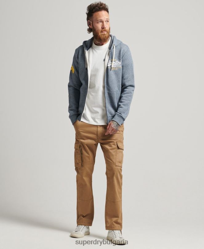 Superdry облекло N00H5120 син мъже суичър с цип с класическо графично лого