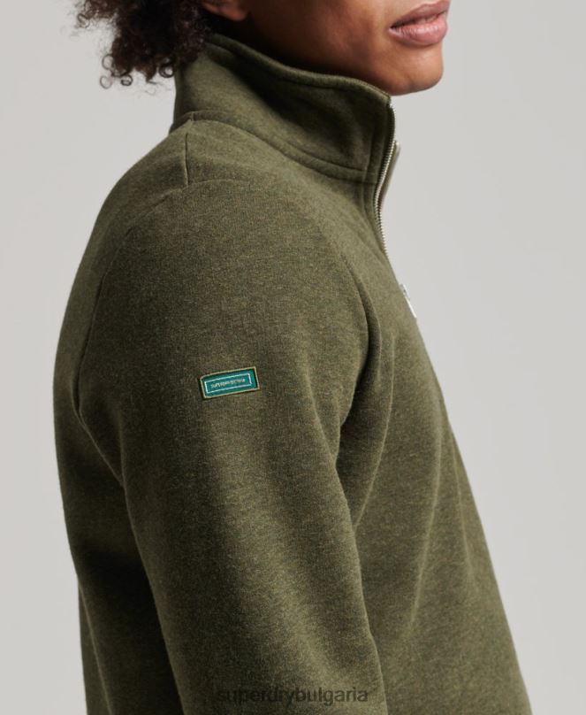 Superdry облекло N00H5122 каки мъже органичен памук винтидж суичър с лого и хенли с цип