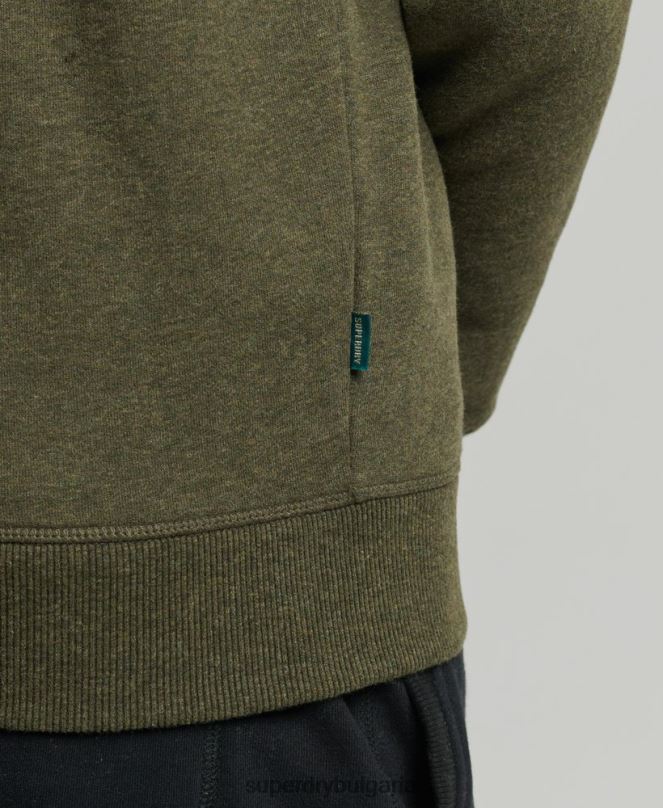 Superdry облекло N00H5122 каки мъже органичен памук винтидж суичър с лого и хенли с цип