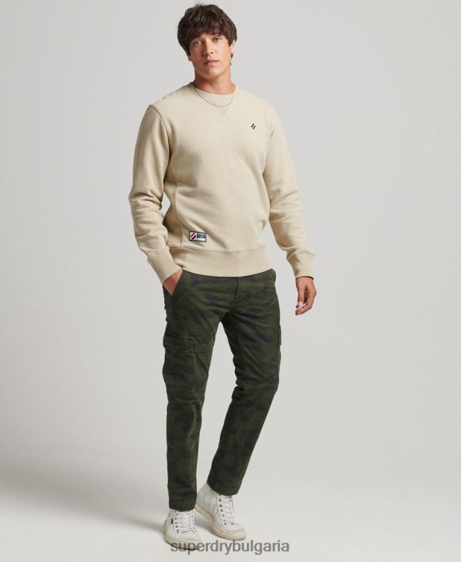 Superdry облекло N00H5123 бежово мъже суитшърт с код от органичен памук