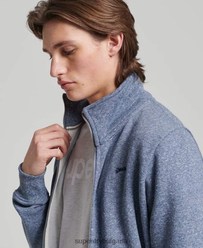 Superdry облекло N00H5127 син мъже горнище с цип и ретро лого от органичен памук