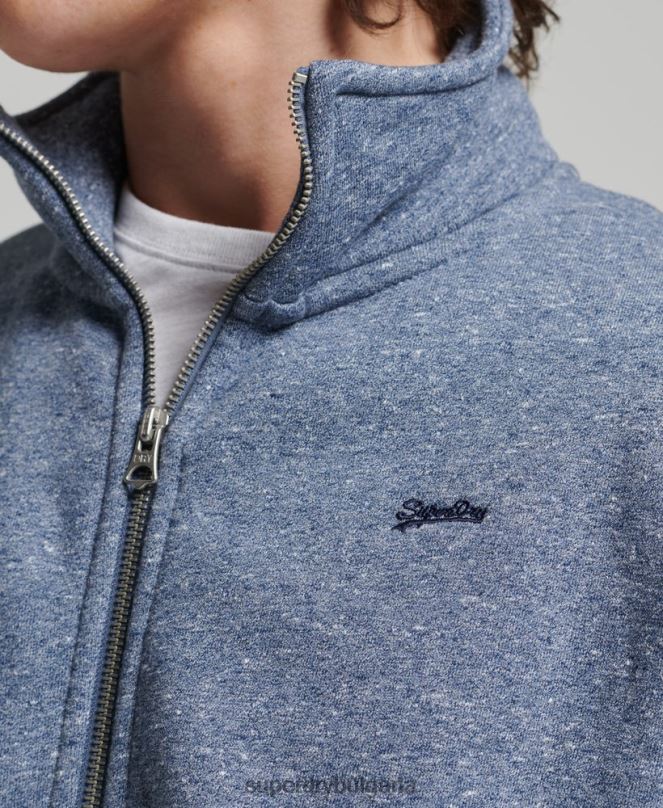 Superdry облекло N00H5127 син мъже горнище с цип и ретро лого от органичен памук