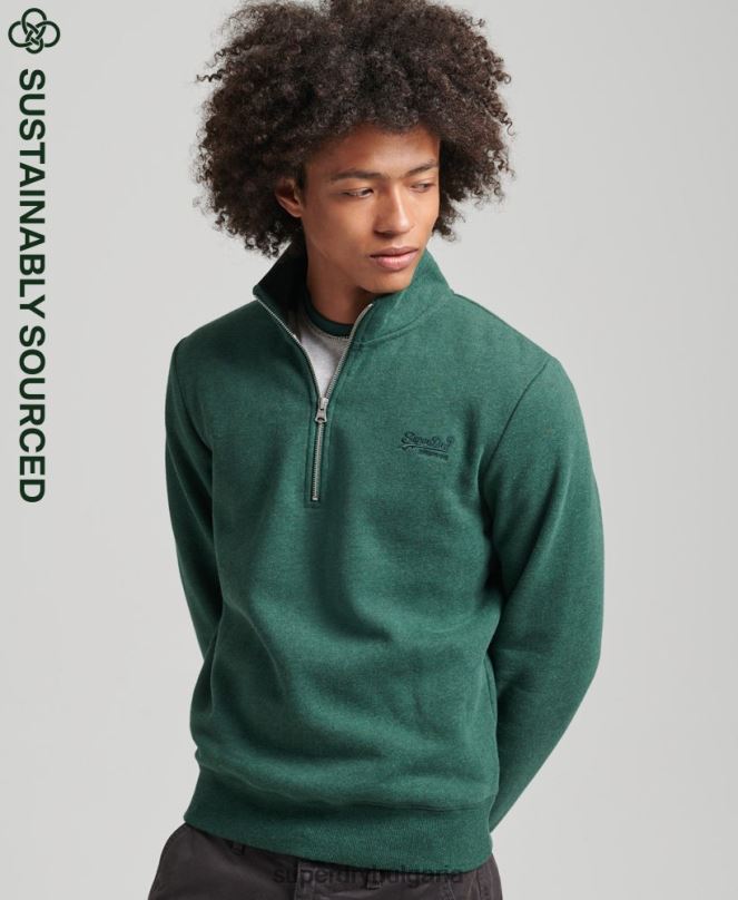 Superdry облекло N00H5130 зелено мъже суичър с половин цип с лого от органичен памук