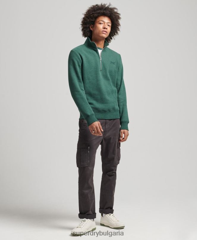Superdry облекло N00H5130 зелено мъже суичър с половин цип с лого от органичен памук