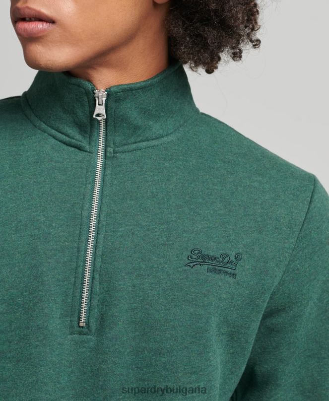 Superdry облекло N00H5130 зелено мъже суичър с половин цип с лого от органичен памук