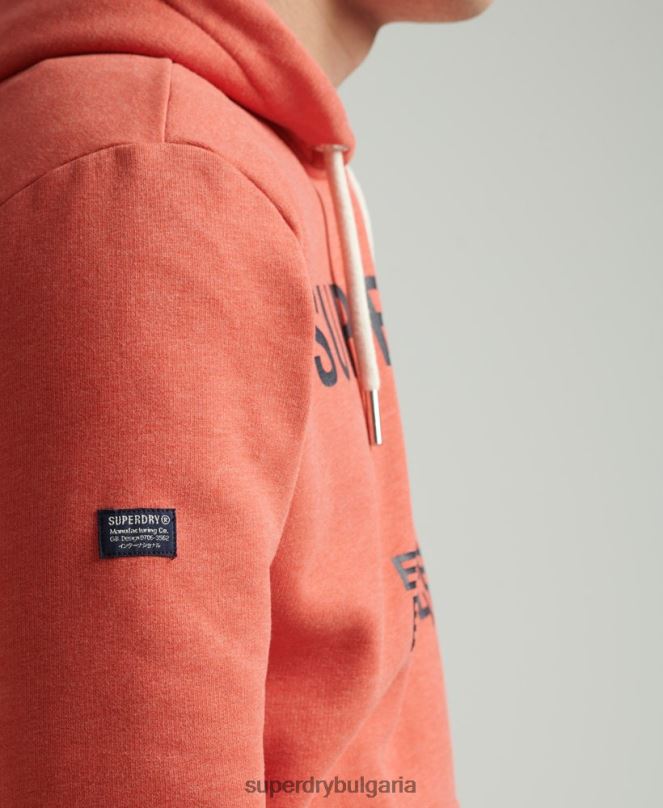 Superdry облекло N00H5131 оранжево мъже мергелна качулка с лого на корпорацията