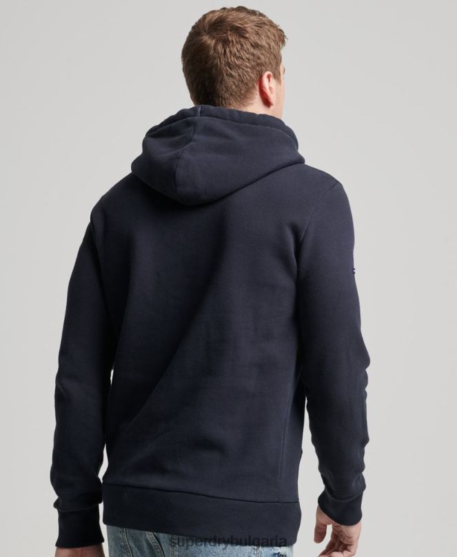 Superdry облекло N00H5135 военноморски флот мъже Худи на райета от 70-те