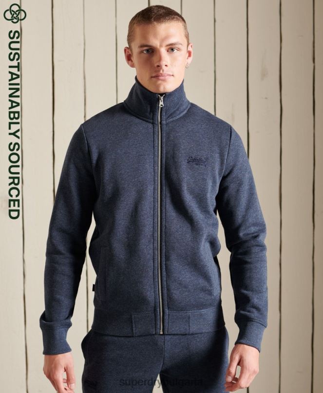 Superdry облекло N00H5136 военноморски флот мъже горнище с цип и ретро лого от органичен памук