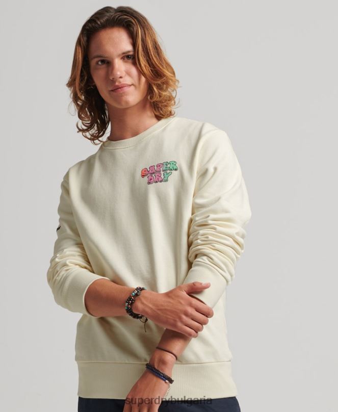 Superdry облекло N00H5139 бяло мъже vintage into the woods crew суичър