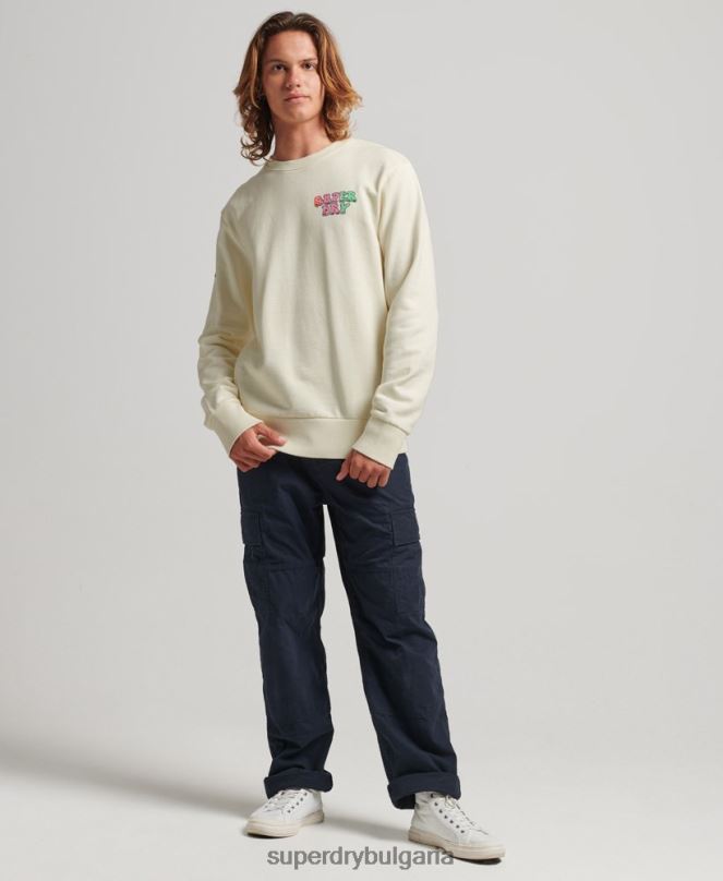 Superdry облекло N00H5139 бяло мъже vintage into the woods crew суичър