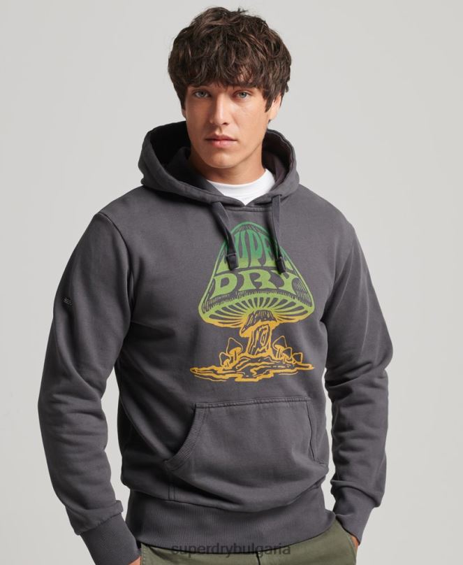 Superdry облекло N00H514 тъмно сив мъже психологически рок качулка