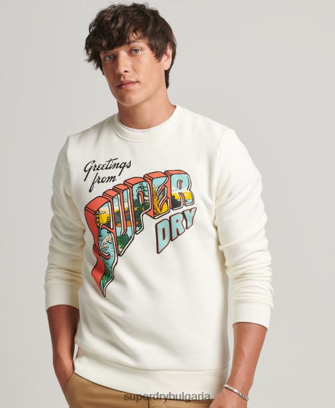 Superdry облекло N00H5141 сметана мъже графичен суичър с пощенска картичка за пътуване