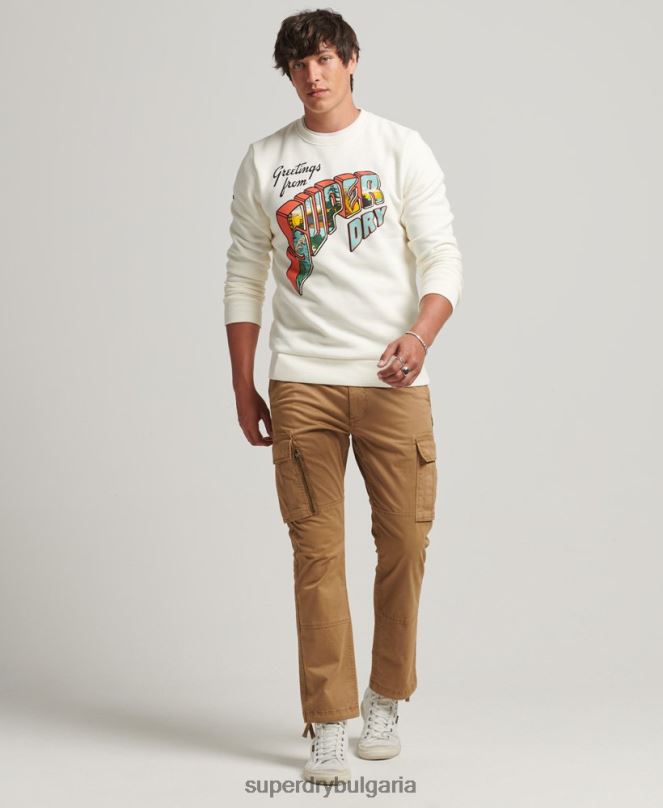 Superdry облекло N00H5141 сметана мъже графичен суичър с пощенска картичка за пътуване