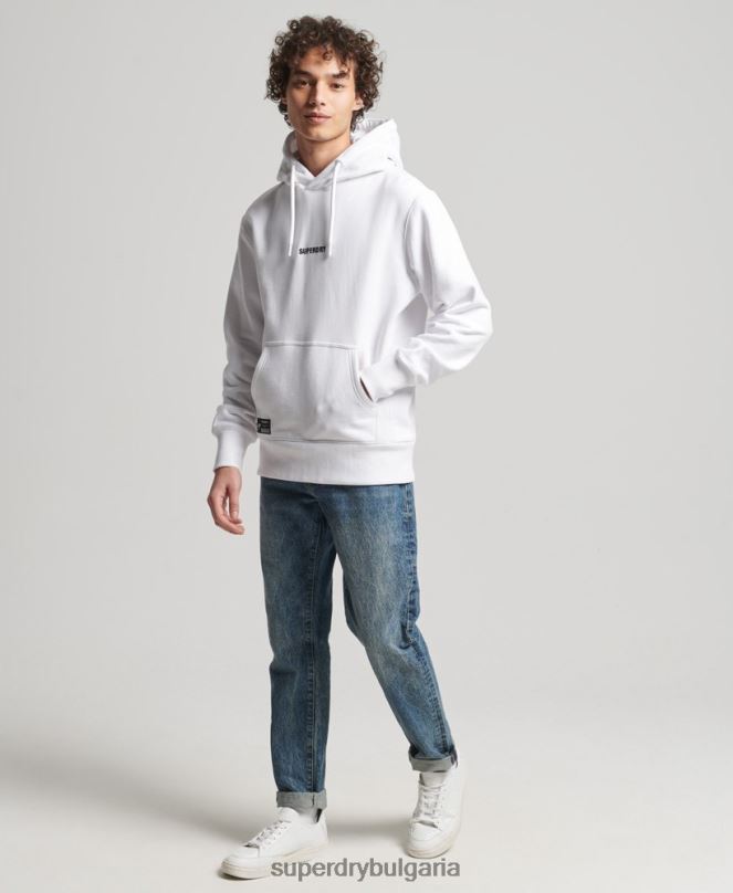 Superdry облекло N00H5142 бяло мъже широка качулка с бродирано микро лого