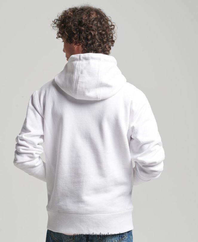 Superdry облекло N00H5142 бяло мъже широка качулка с бродирано микро лого