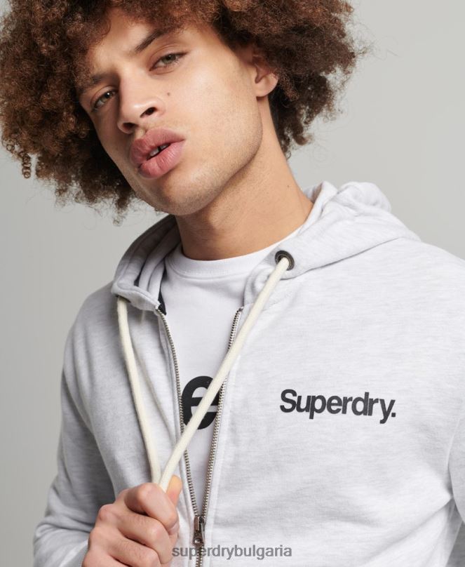 Superdry облекло N00H5150 светло сив мъже класическа качулка с цип с ретро лого