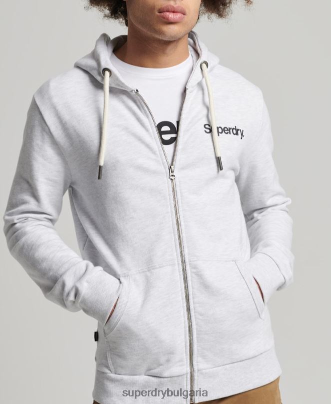 Superdry облекло N00H5150 светло сив мъже класическа качулка с цип с ретро лого