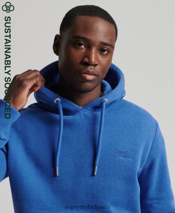 Superdry облекло N00H5152 син мъже качулка с ретро лого от органичен памук