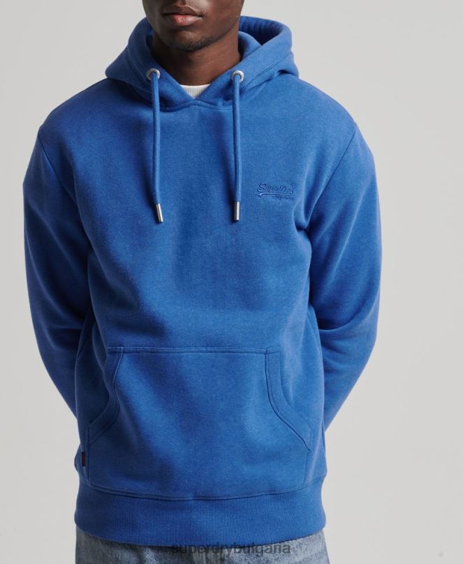 Superdry облекло N00H5152 син мъже качулка с ретро лого от органичен памук